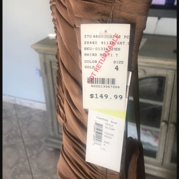 Ruffle Evening Gown floor Length Taupe Brown - Picture 8 of 8